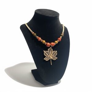 Autumn Leaf Pendant Necklace with Beaded Accents